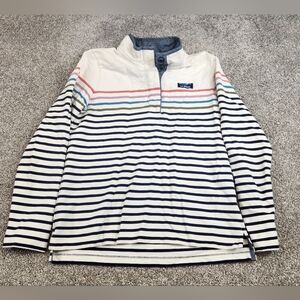 LL Bean Womens Size Small Rugby Sweatshirt Quarter Buttons Blue White Stripe